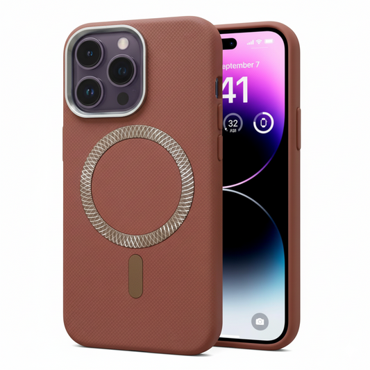 i Phone 14 Pro Premium MagSafe Textured Case for – Metallic Ring Design | Shockproof & Sleek Protection