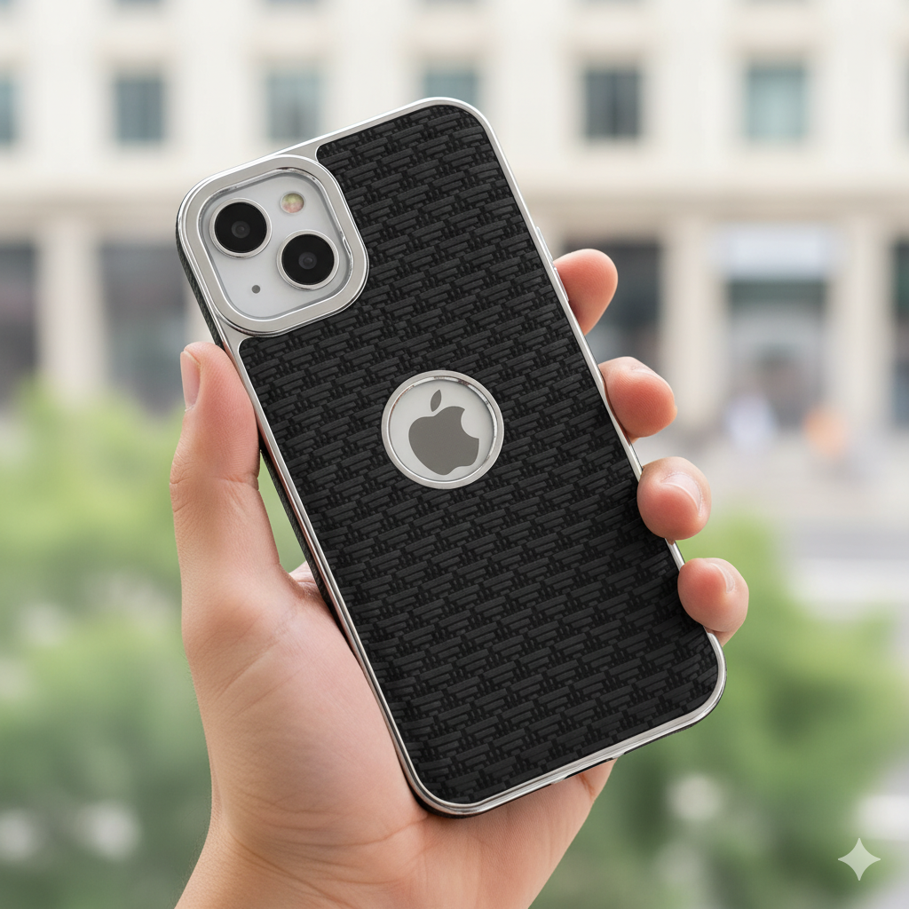 iPhone 11 Luxury Textured Soft Cushion Back Cover – Shockproof Metal Frame Protective Case (Black | Blue | Brown)