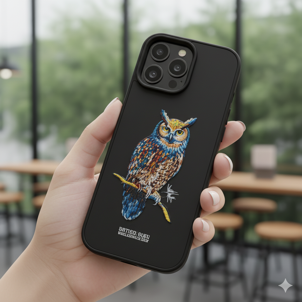 iPhone 16 Pro Max Luxury Embroidered Owl Case | Premium Protective Edition
