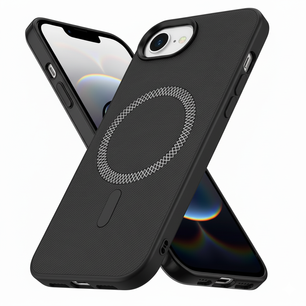 iPhone 16E MagSafe Protective Case – Premium Matte Black Finish with Metallic Ring Design