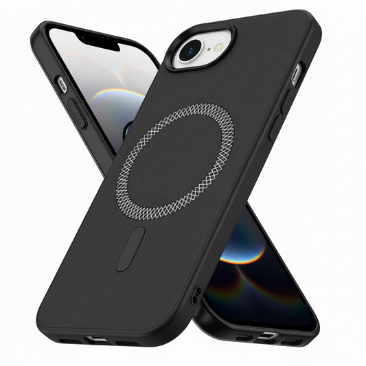 iPhone 16E MagSafe Protective Case – Premium Matte Black Finish with Metallic Ring Design