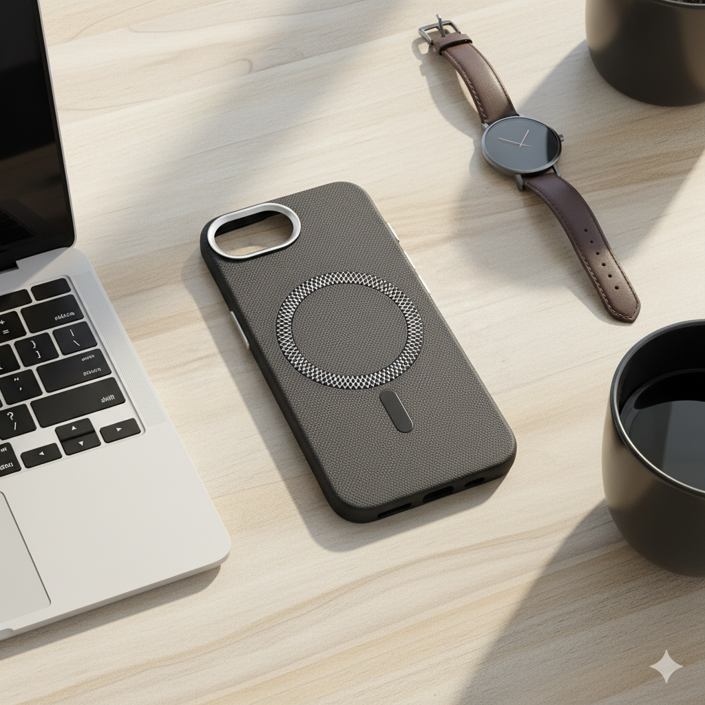 iPhone 16E MagSafe Protective Case – Premium Matte Black Finish with Metallic Ring Design