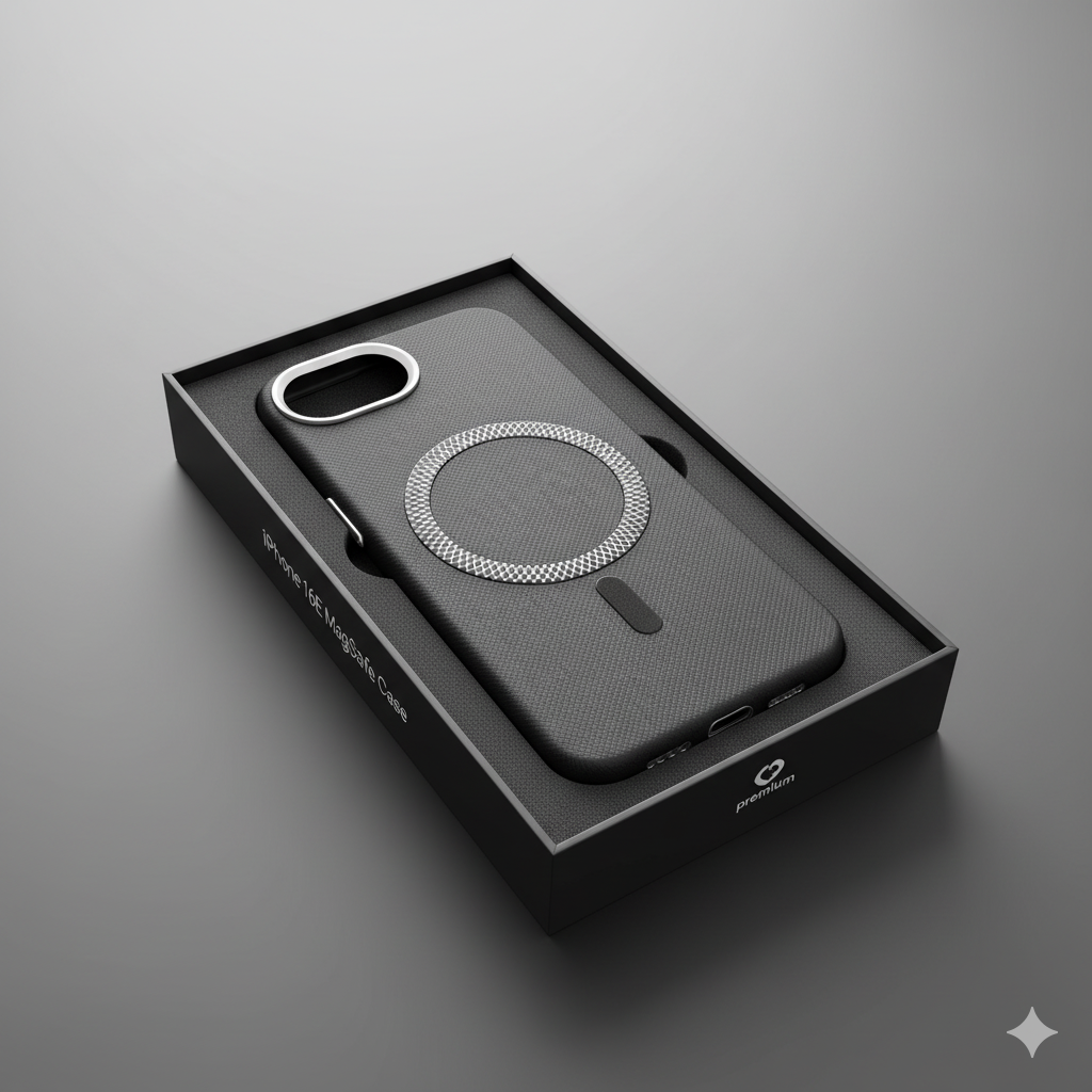 iPhone 16E MagSafe Protective Case – Premium Matte Black Finish with Metallic Ring Design