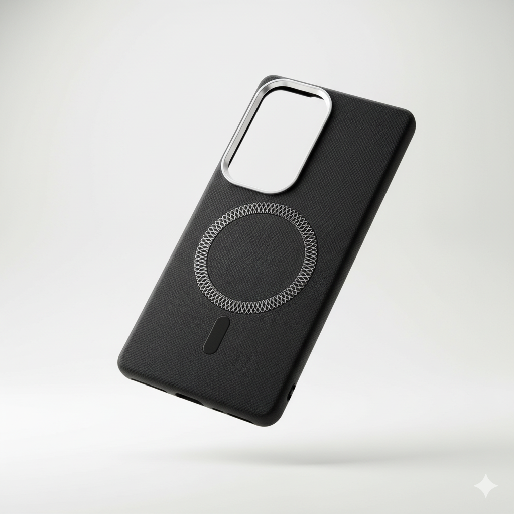 Samsung S25 Ultra Magnetic Armor Case – Sleek Black Design with Metallic MagSafe Ring & Premium Camera Protection