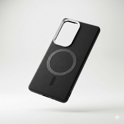 Samsung S25 Ultra Magnetic Armor Case – Sleek Black Design with Metallic MagSafe Ring & Premium Camera Protection