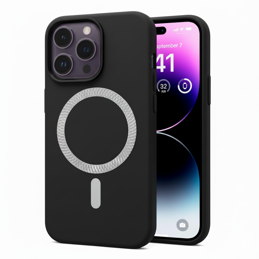 i Phone 14 Pro  Premium MagSafe Textured Case for – Metallic Ring Design | Shockproof & Sleek Protection