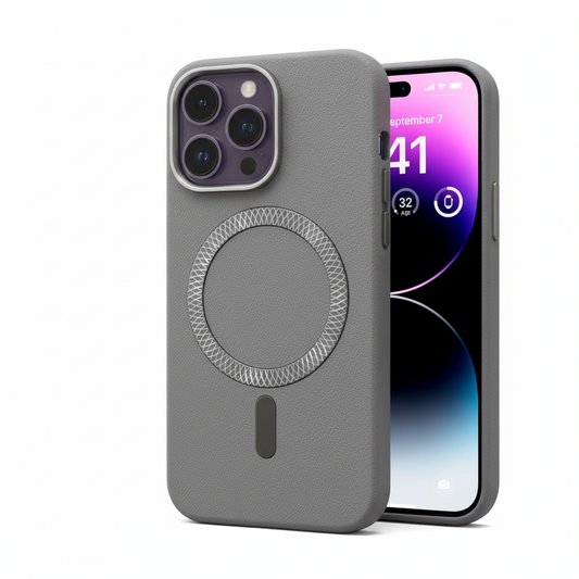 i Phone 14 Pro  Premium MagSafe Textured Case for – Metallic Ring Design | Shockproof & Sleek Protection
