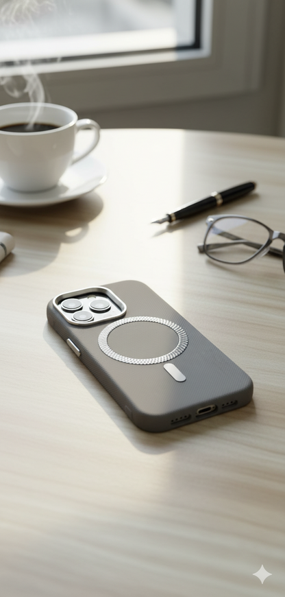 i Phone 14 Pro  Premium MagSafe Textured Case for – Metallic Ring Design | Shockproof & Sleek Protection