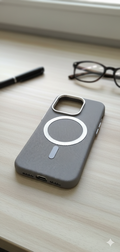 i Phone 14 Pro  Premium MagSafe Textured Case for – Metallic Ring Design | Shockproof & Sleek Protection