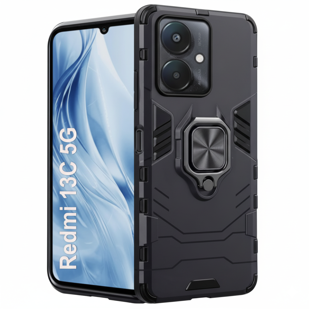 Redmi 13C Rugged Armor Shockproof Case for | Magnetic Ring Stand | Dual Layer Protection Cover