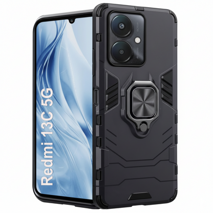 Redmi 13C Rugged Armor Shockproof Case for | Magnetic Ring Stand | Dual Layer Protection Cover