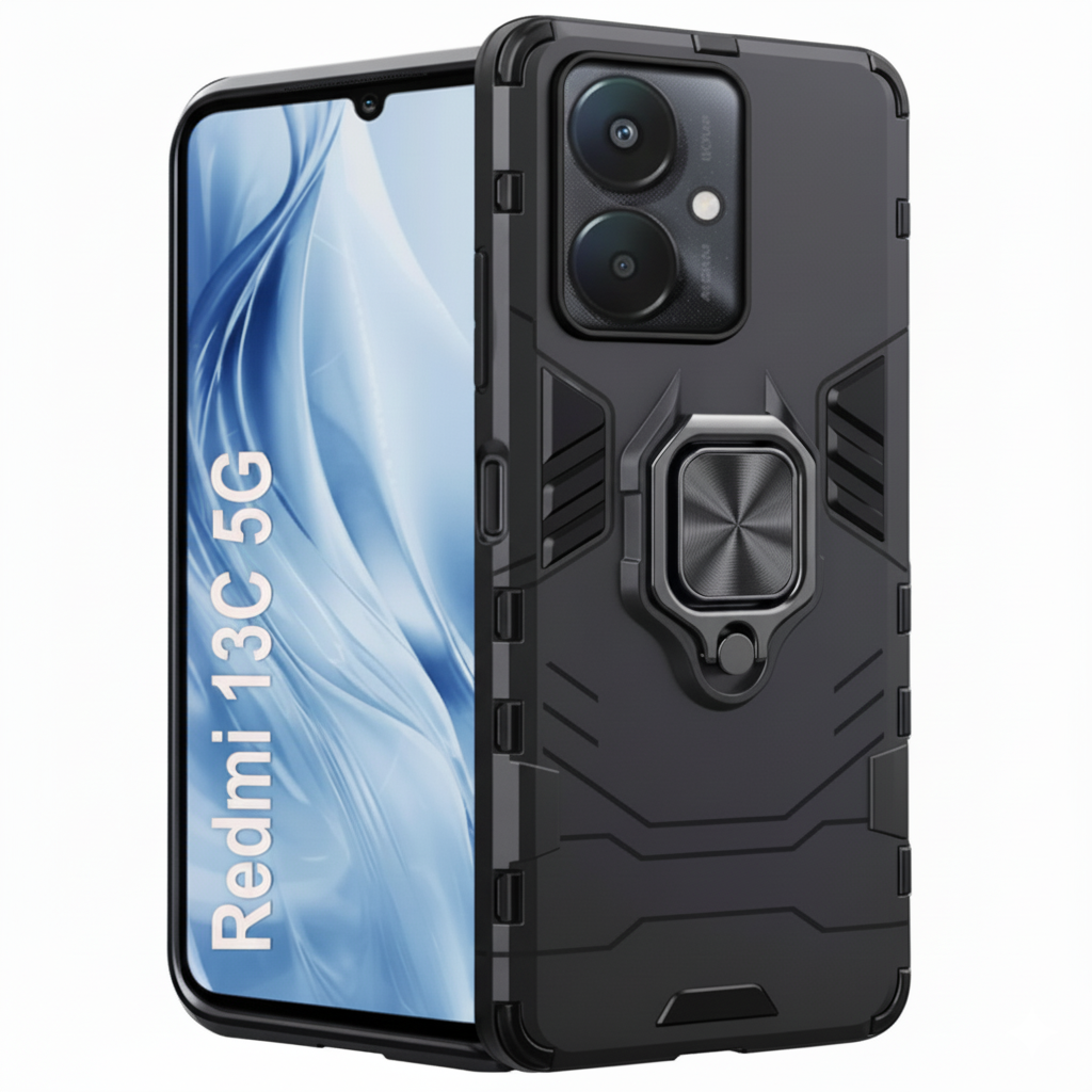 Redmi 13C Rugged Armor Shockproof Case for | Magnetic Ring Stand | Dual Layer Protection Cover