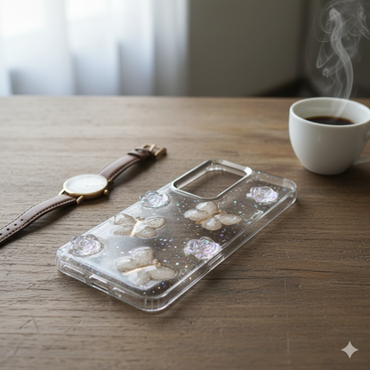 “ Vivo T3  Stylish 3D Butterfly & Rose Transparent Case for | Glitter Soft Back Cover | Elegant Crystal Design”