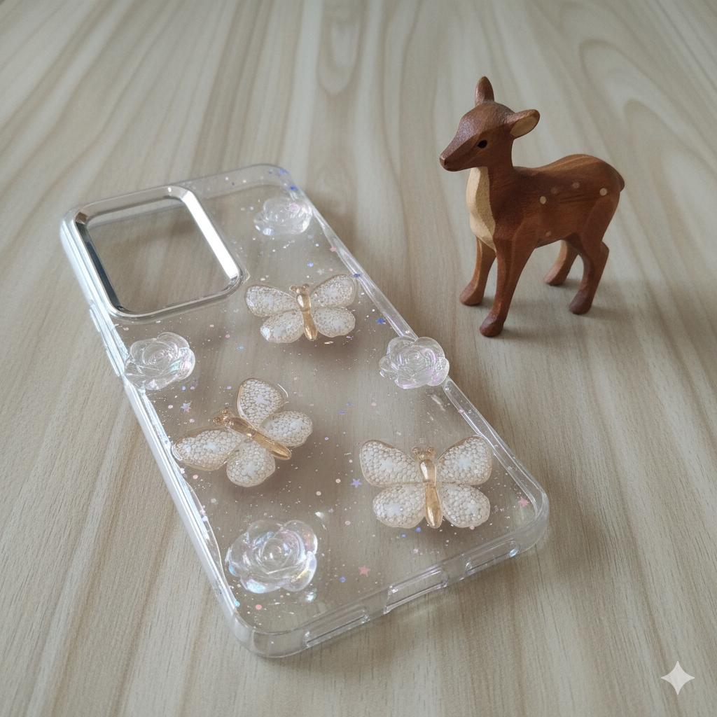 “ Vivo T3  Stylish 3D Butterfly & Rose Transparent Case for | Glitter Soft Back Cover | Elegant Crystal Design”