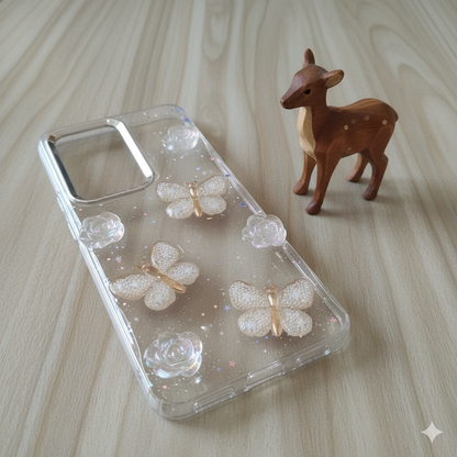 “ Vivo T3  Stylish 3D Butterfly & Rose Transparent Case for | Glitter Soft Back Cover | Elegant Crystal Design”