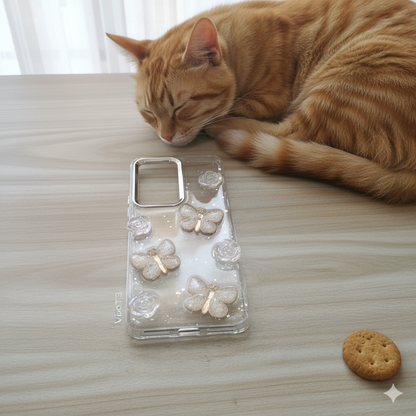 “ Vivo T3  Stylish 3D Butterfly & Rose Transparent Case for | Glitter Soft Back Cover | Elegant Crystal Design”