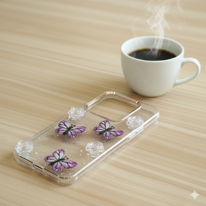 Redmi Note 14   “Elegant 3D Butterfly & Rose Transparent Case for| Glitter Soft TPU Back Cover | Sparkling Stylish Design”