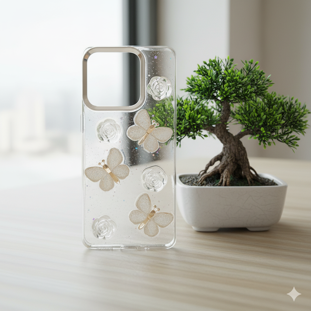 “ Motorola Edge 60 Stylish 3D Blue Butterfly & Rose Transparent Case for | Glitter Soft TPU Back Cover | Elegant Sparkling Design”