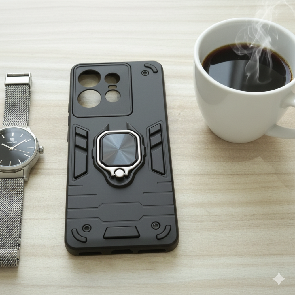 “Premium Shockproof Armor Case for Motorola Edge 50 Pro | Magnetic Ring Stand | Dual-Layer Protection | Matte Black Finish”