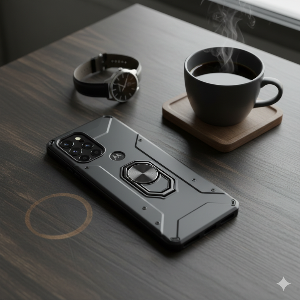 “Premium Shockproof Armor Case for Motorola Edge 50 Pro | Magnetic Ring Stand | Dual-Layer Protection | Matte Black Finish”