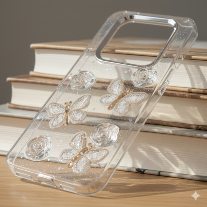 ✨OP F29 Elegant Butterfly & Crystal Rose 3D Glitter Case for  – Transparent Luxury Protection 🌸🦋