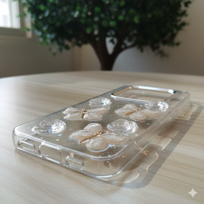 ✨OP F29 Elegant Butterfly & Crystal Rose 3D Glitter Case for  – Transparent Luxury Protection 🌸🦋