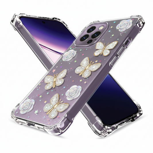 ✨OP F29 Elegant Butterfly & Crystal Rose 3D Glitter Case for  – Transparent Luxury Protection 🌸🦋