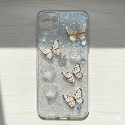 ✨OP F29 Elegant Butterfly & Crystal Rose 3D Glitter Case for  – Transparent Luxury Protection 🌸🦋