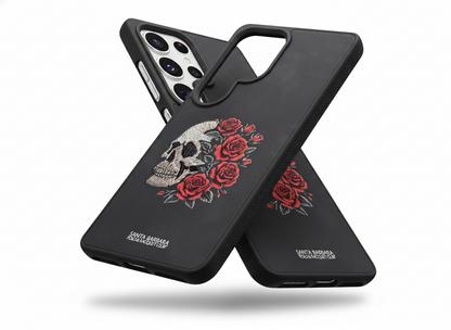 Samsung Galaxy S25 Ultra Premium Skull & Roses Embroidered Case | Shockproof & Stylish Design