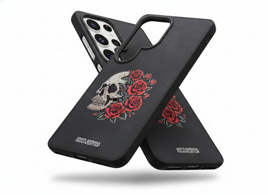 Samsung Galaxy S25 Ultra Premium Skull & Roses Embroidered Case | Shockproof & Stylish Design