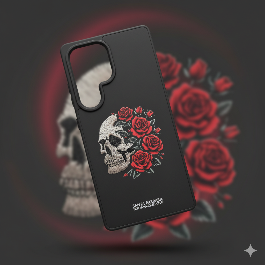 Samsung Galaxy S25 Ultra Premium Skull & Roses Embroidered Case | Shockproof & Stylish Design