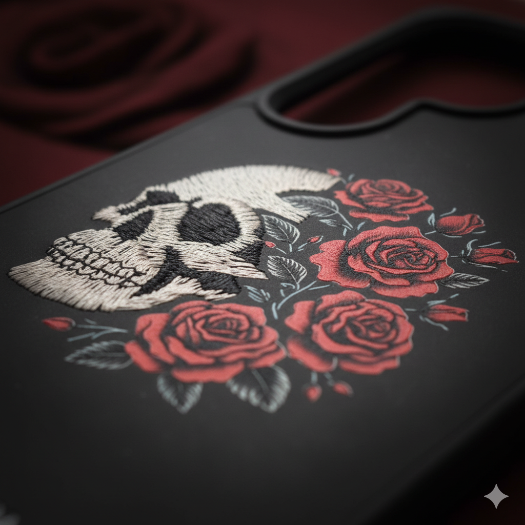 Samsung Galaxy S25 Ultra Premium Skull & Roses Embroidered Case | Shockproof & Stylish Design