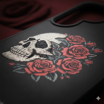 Samsung Galaxy S25 Ultra Premium Skull & Roses Embroidered Case | Shockproof & Stylish Design