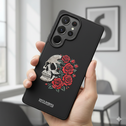 Samsung Galaxy S25 Ultra Premium Skull & Roses Embroidered Case | Shockproof & Stylish Design