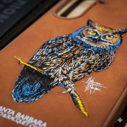 Samsung S25 Leather-Texture Silicone Case with 3D Embroidered Owl Design