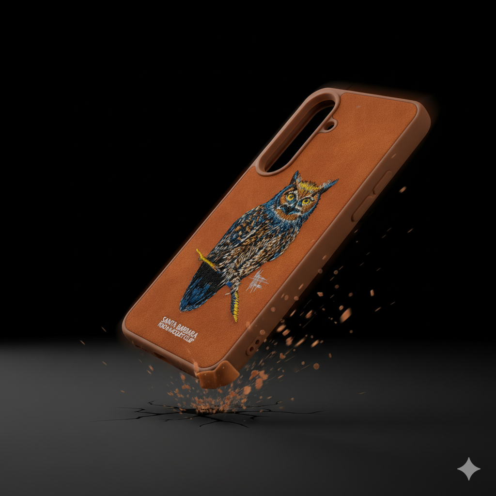 Samsung S25 Leather-Texture Silicone Case with 3D Embroidered Owl Design