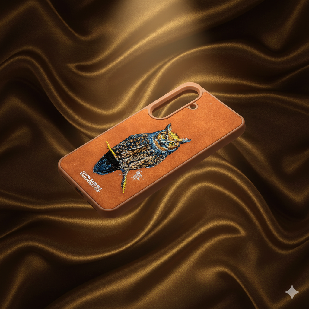 Samsung S25 Leather-Texture Silicone Case with 3D Embroidered Owl Design