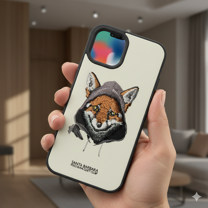 iPhone 12 Pro Luxury Silicone Case with 3D Fox Embroidery | Elegant & Durable