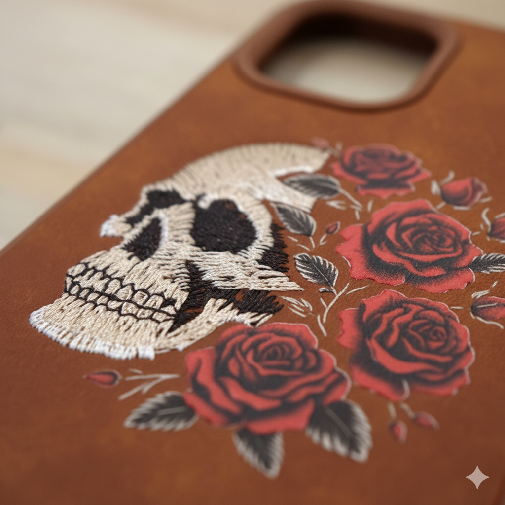 iPhone 12 Pro Luxury Case with 3D Skull & Roses Embroidery | Elegant & Durable