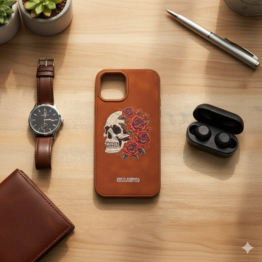 iPhone 12 Pro Luxury Case with 3D Skull & Roses Embroidery | Elegant & Durable