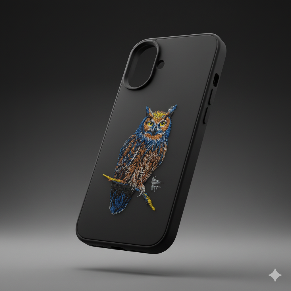 iPhone 16 Plus Designer Owl Case | Premium Soft Silicone Embroidery Cover