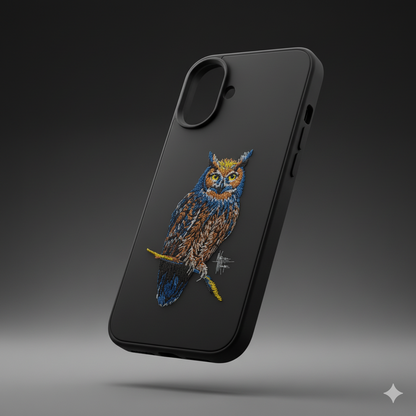 iPhone 16 Plus Designer Owl Case | Premium Soft Silicone Embroidery Cover