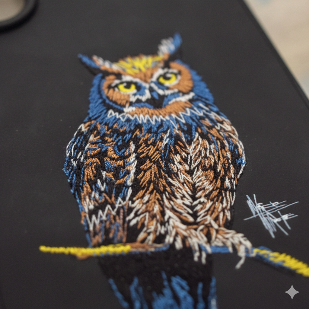 iPhone 16 Plus Designer Owl Case | Premium Soft Silicone Embroidery Cover