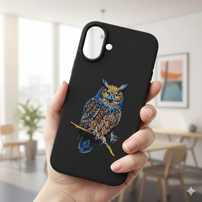 iPhone 16 Plus Designer Owl Case | Premium Soft Silicone Embroidery Cover