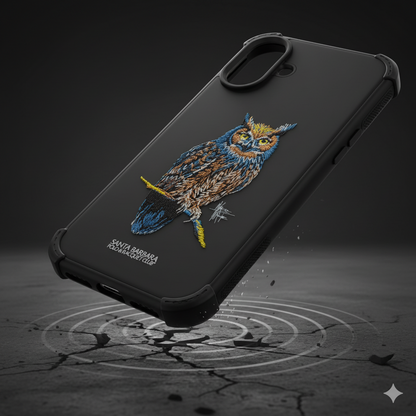iPhone 16 Plus Designer Owl Case | Premium Soft Silicone Embroidery Cover
