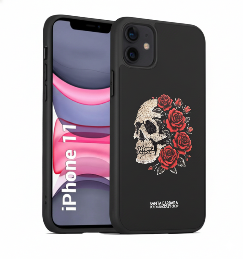 iPhone 11 Premium Silicone Case with 3D Skull & Roses Embroidery  5.