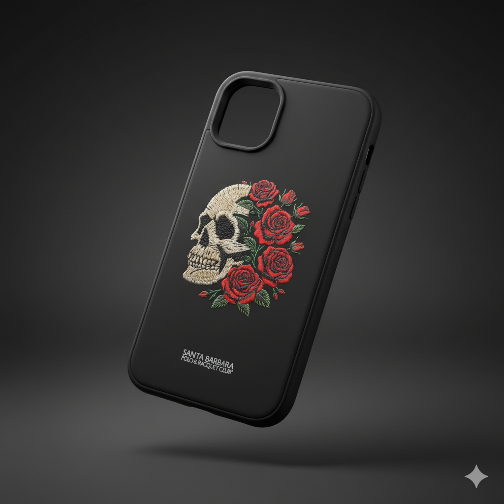 iPhone 11 Premium Silicone Case with 3D Skull & Roses Embroidery  5.