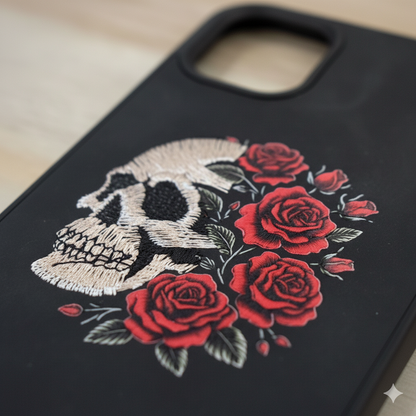 iPhone 11 Premium Silicone Case with 3D Skull & Roses Embroidery  5.