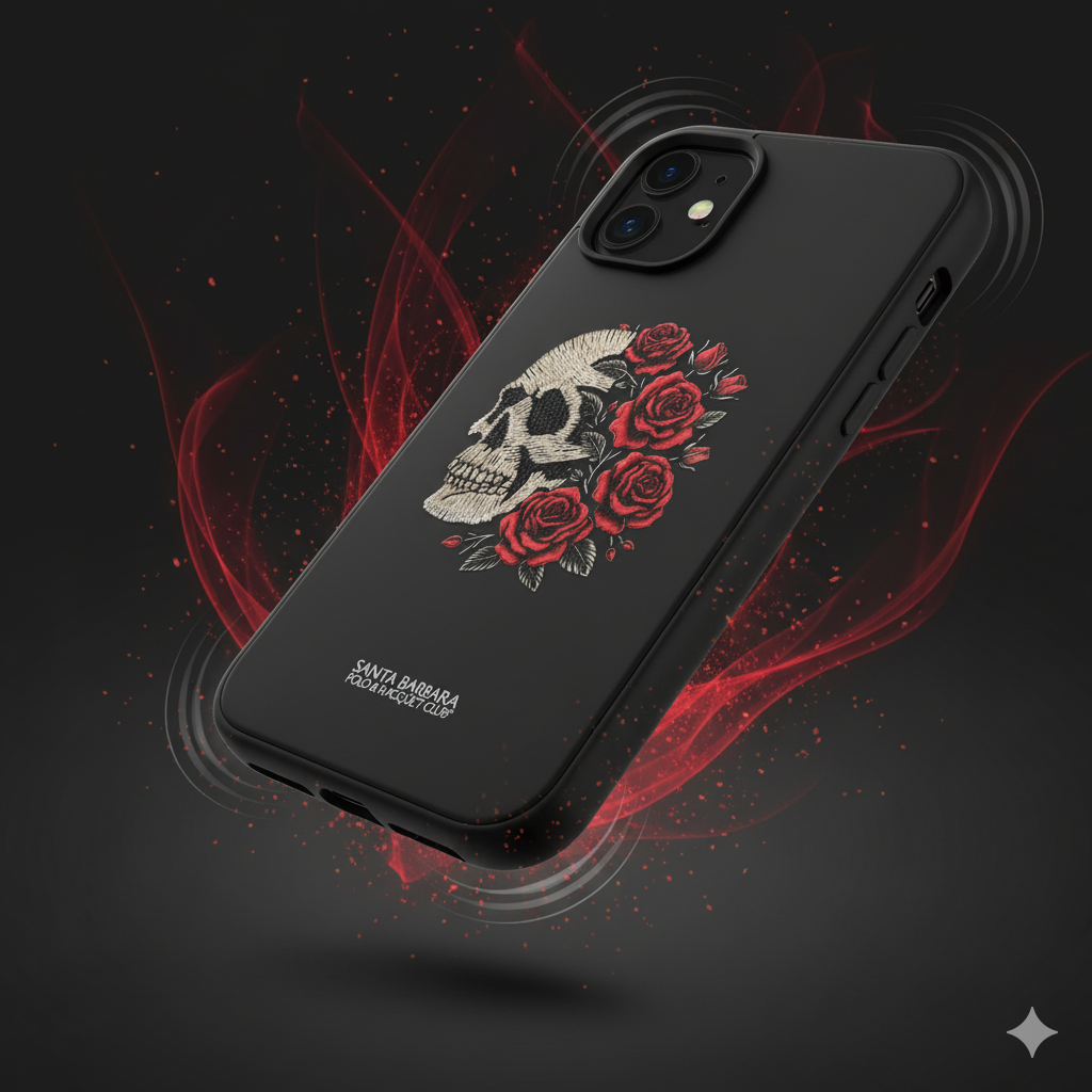 iPhone 11 Premium Silicone Case with 3D Skull & Roses Embroidery  5.