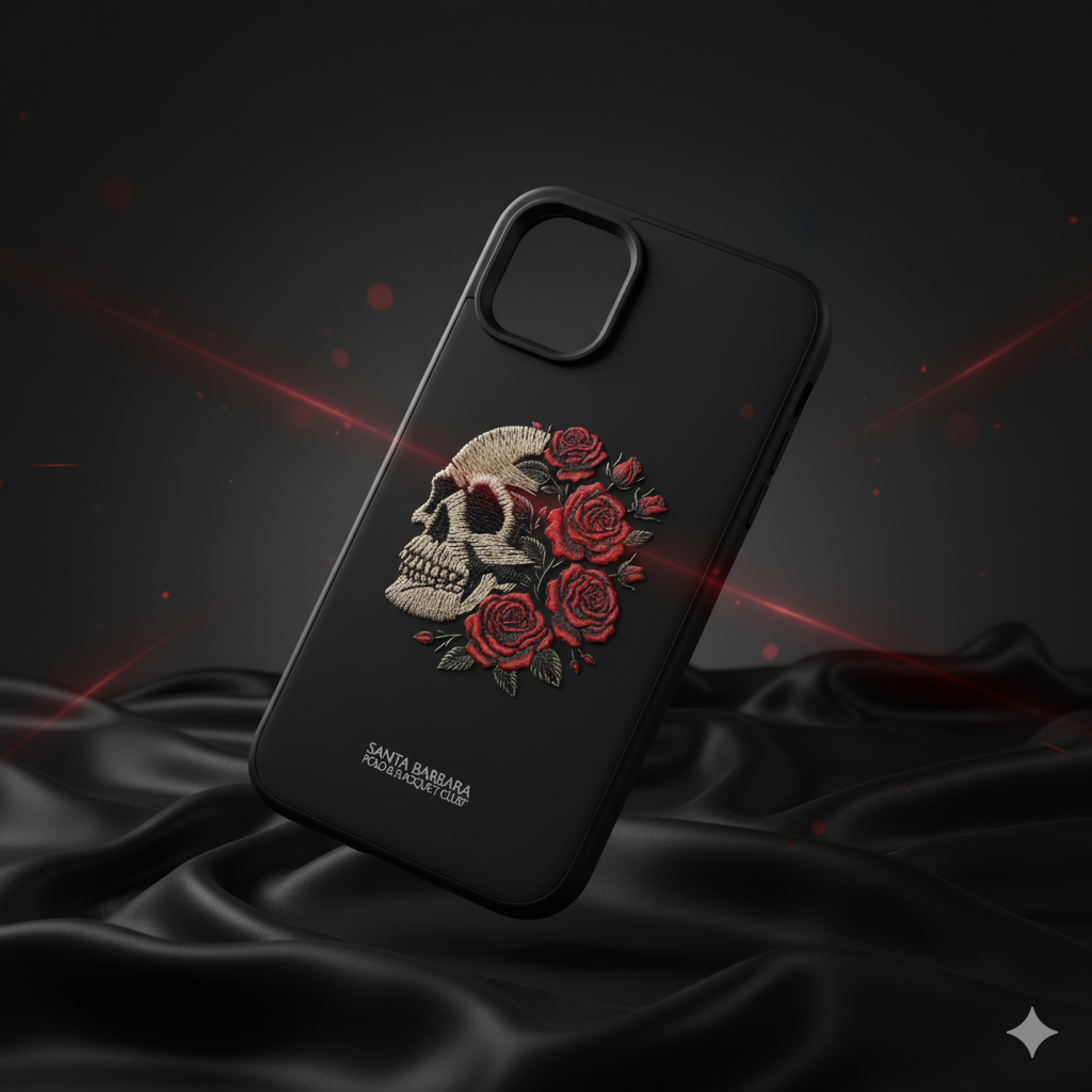 iPhone 11 Premium Silicone Case with 3D Skull & Roses Embroidery  5.